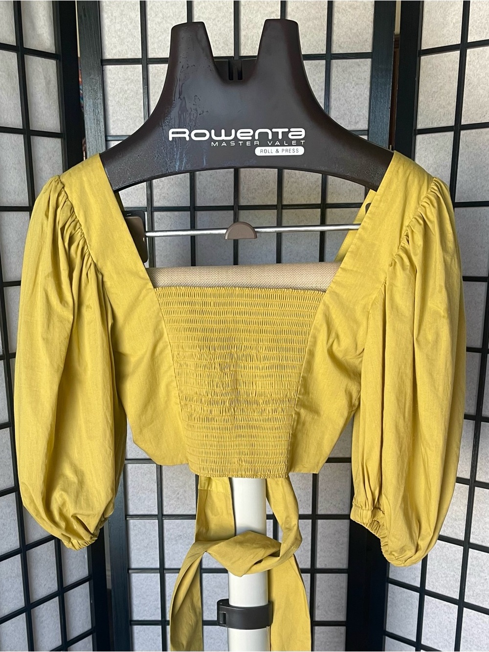 Smocked Puff-Sleeve Crop Top in Mustard - Women